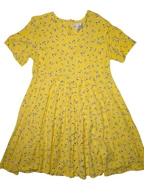 VTG Motherhood Maternity Cottagecore Yellow Ditsy Floral Babydoll Dress Sz Large